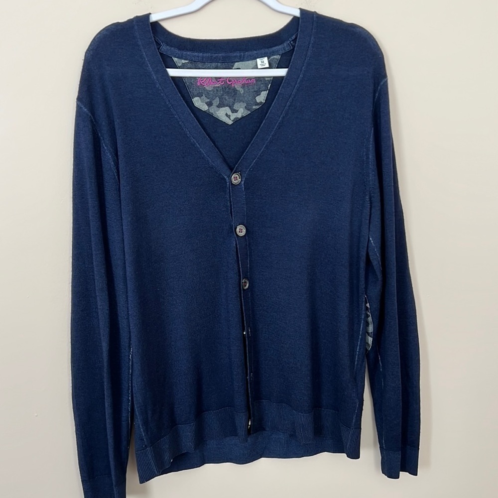 𝅺robert Graham l Wool/Silk Blend Blue Long Sleeve Cardigan